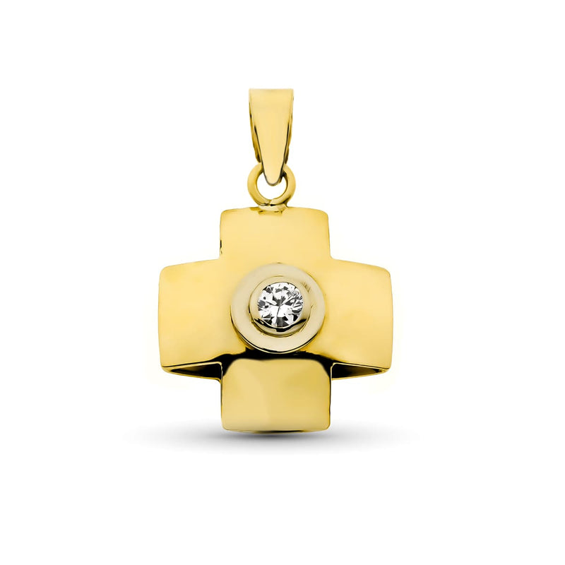 18K Yellow Gold Cross With Zirconia 18x15 mm