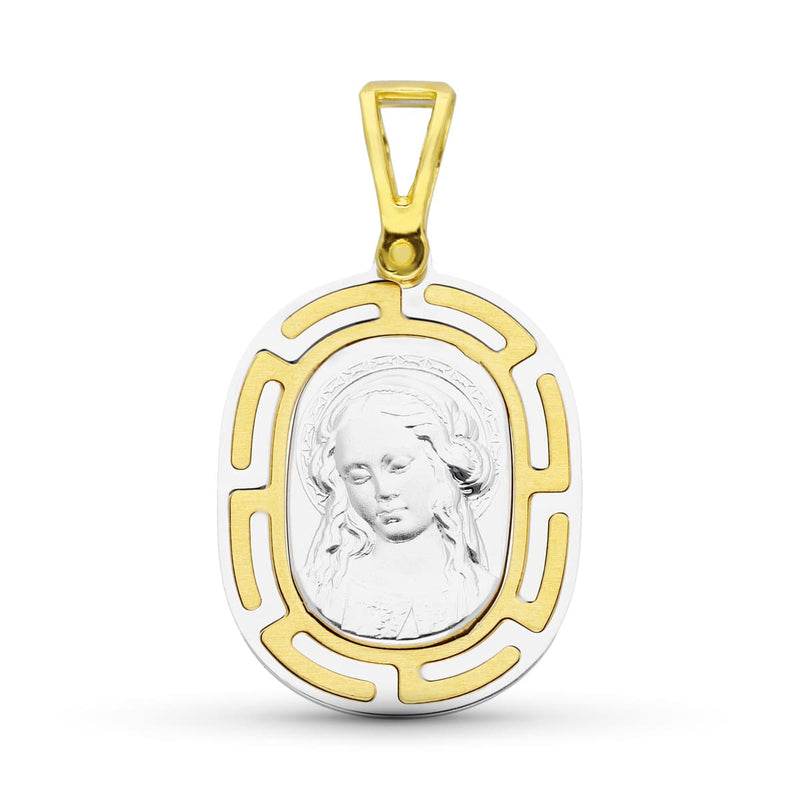 18K Bicolor Gold Virgin Girl Medal 22x16 mm