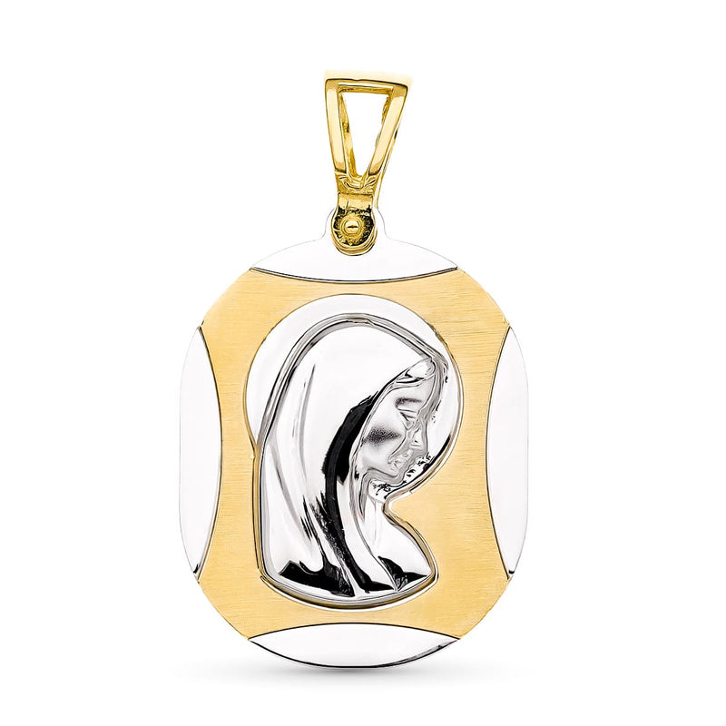 18K Two-Tone Gold Medal Virgin Girl 24x17 mm