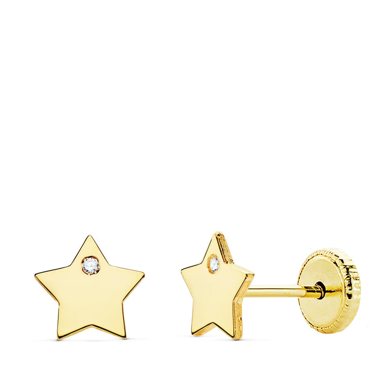 18K Yellow Gold Star Zirconia Earrings 6X6 mm