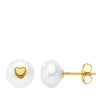 Boucles d'oreilles Bouton Perle Or Jaune 18K 7,5 mm et Pression Coeur