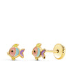 18K Yellow Gold Earrings Fish Enamel Colors 5.5 Alliances 5 Mm Nut Closure