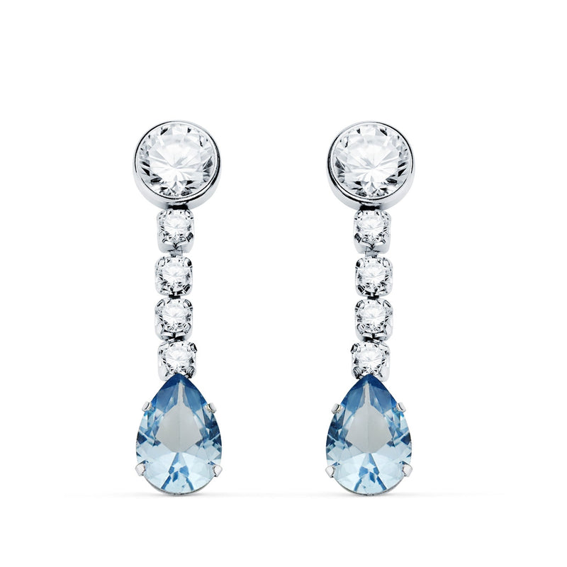 Boucles d'oreilles en or blanc 18 carats avec goutte aigue-marine et zircone