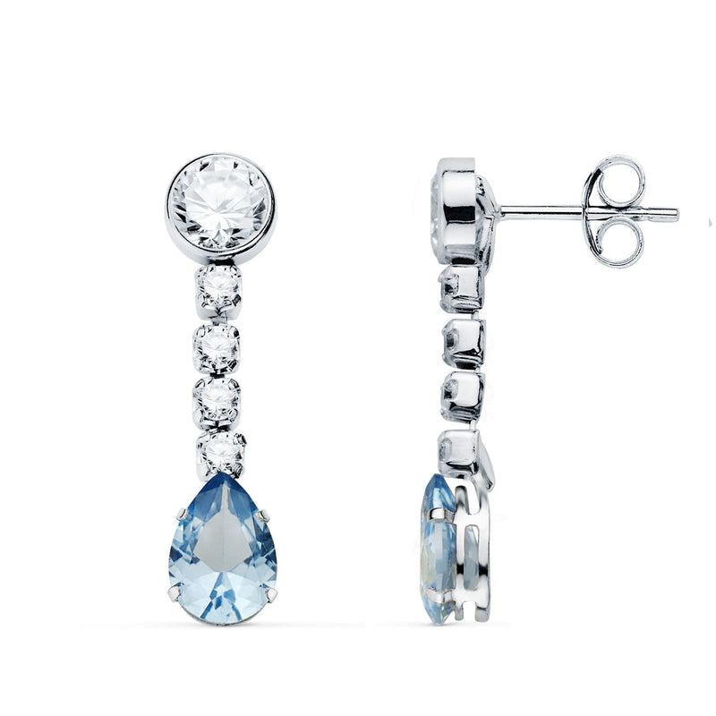 18K White Gold Earrings with Aquamarine Drop and Zirconia