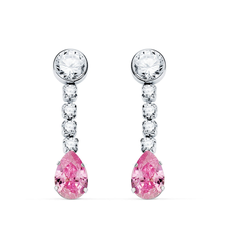 18K White Gold Earrings with Pink Drop and Zirconia