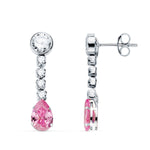 18K White Gold Earrings with Pink Drop and Zirconia