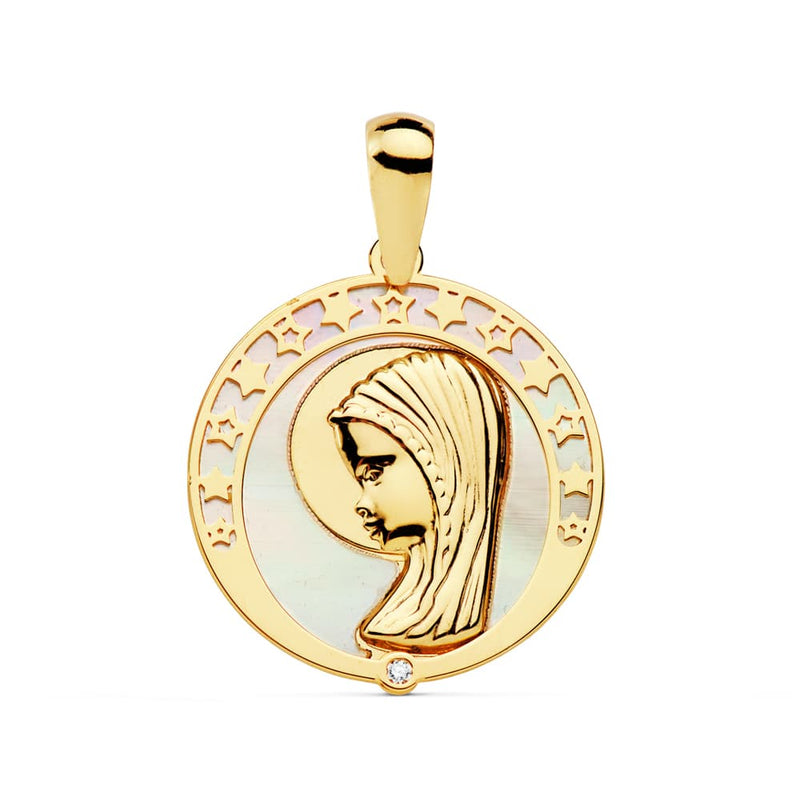 18K Virgin Girl Medal Mother of Pearl Zirconia 17 mm