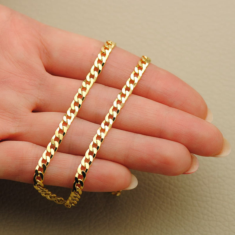 18K Solid Yellow Gold Chain Curved Length 60 cm Width 3.75 mm