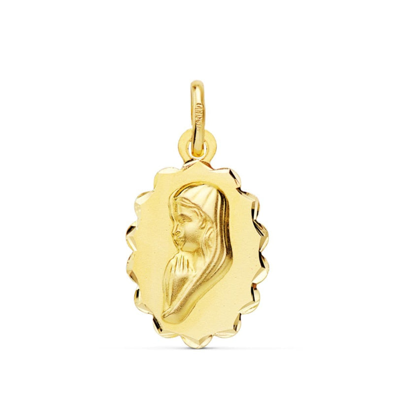 Médaille Ovale Fille Vierge En Or Jaune 18 Carats Avec Arches Sculptées. 16x12mm