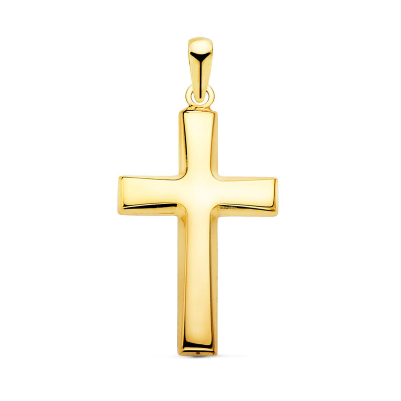 18K Yellow Gold Cross Smooth Flat Hollow In Shiny 25x16 mm