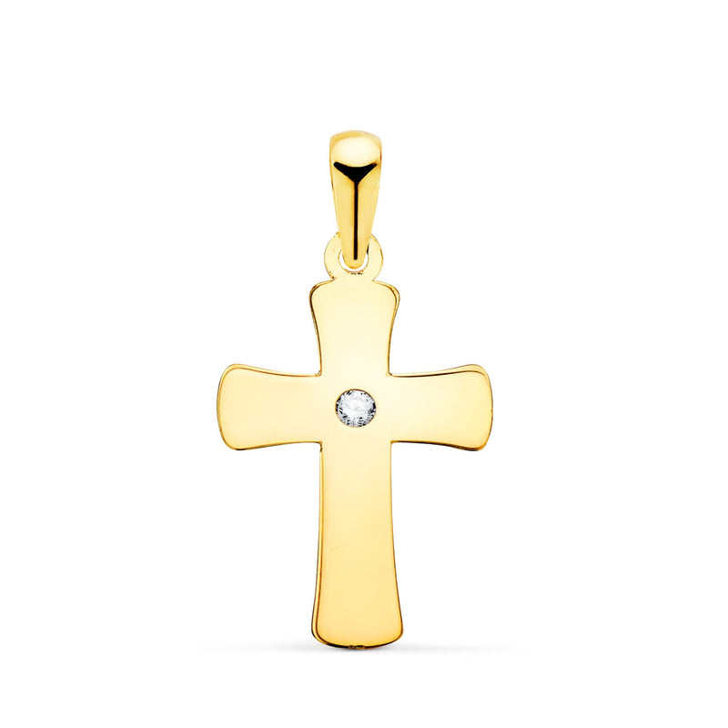 18K Smooth Yellow Gold Cross In Shiny With Zirconia 20 x 12 mm