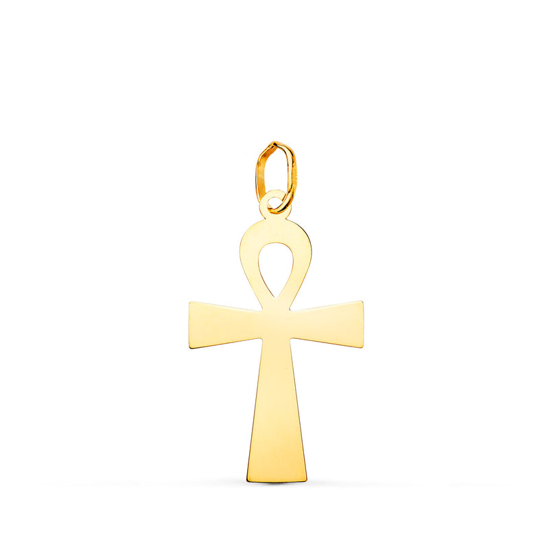 18K Yellow Gold Shiny Cross of Life Pendant 22 x 13 mm