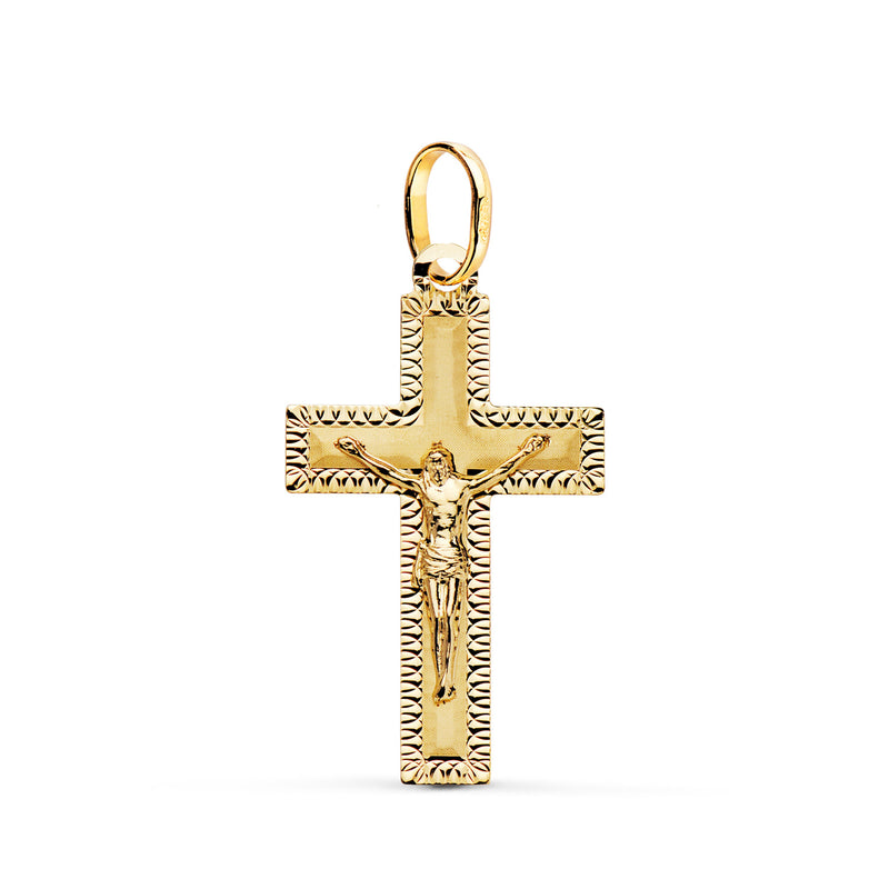 18K Yellow Gold Cross With Christ Carved 27 x 16 mm