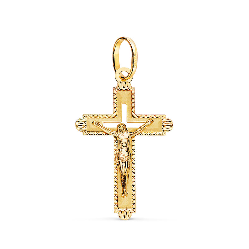 18K Yellow Gold Cross With Christ Carved 27 x 17 mm