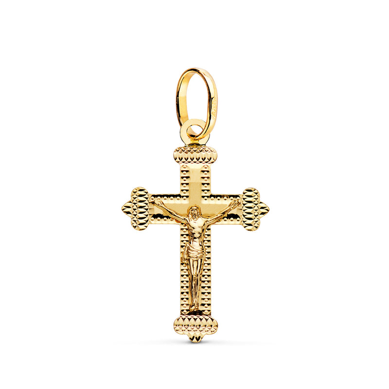 18K Cruz Oro Amarillo Con Cristo Tallada 27 x 18 mm