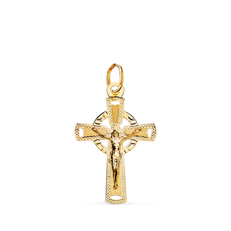 18K Cruz Oro Amarillo Con Cristo Tallada 23 x 15 mm