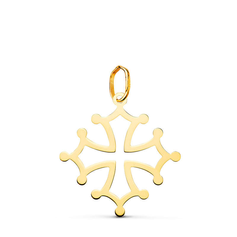 Croix d'Occitanie en or jaune vif 18 carats. 21x20mm