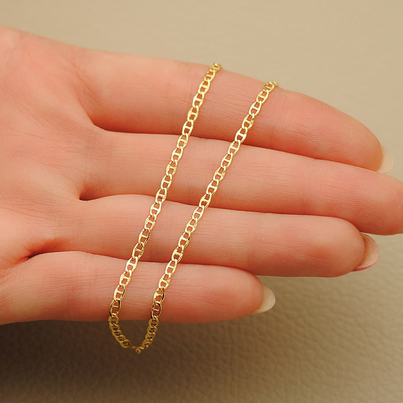 18K Yellow Gold Chain Carved Hollow Anchor Length 45 cm Width 2 mm