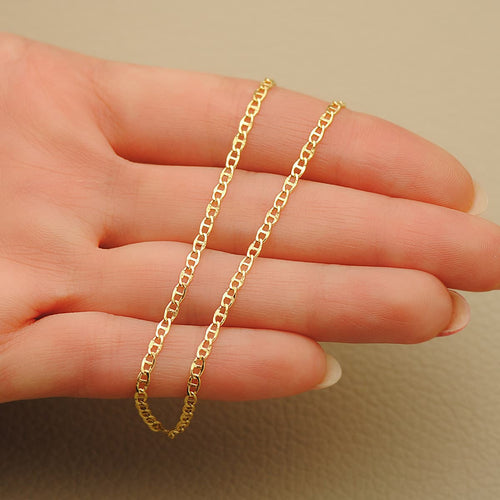 18K Yellow Gold Chain Carved Hollow Anchor Length 50 cm Width 2 mm