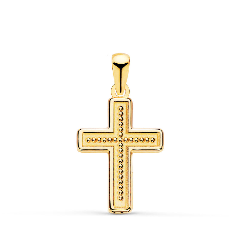 18K Yellow Gold Cross With Ball Interior. 19x13mm