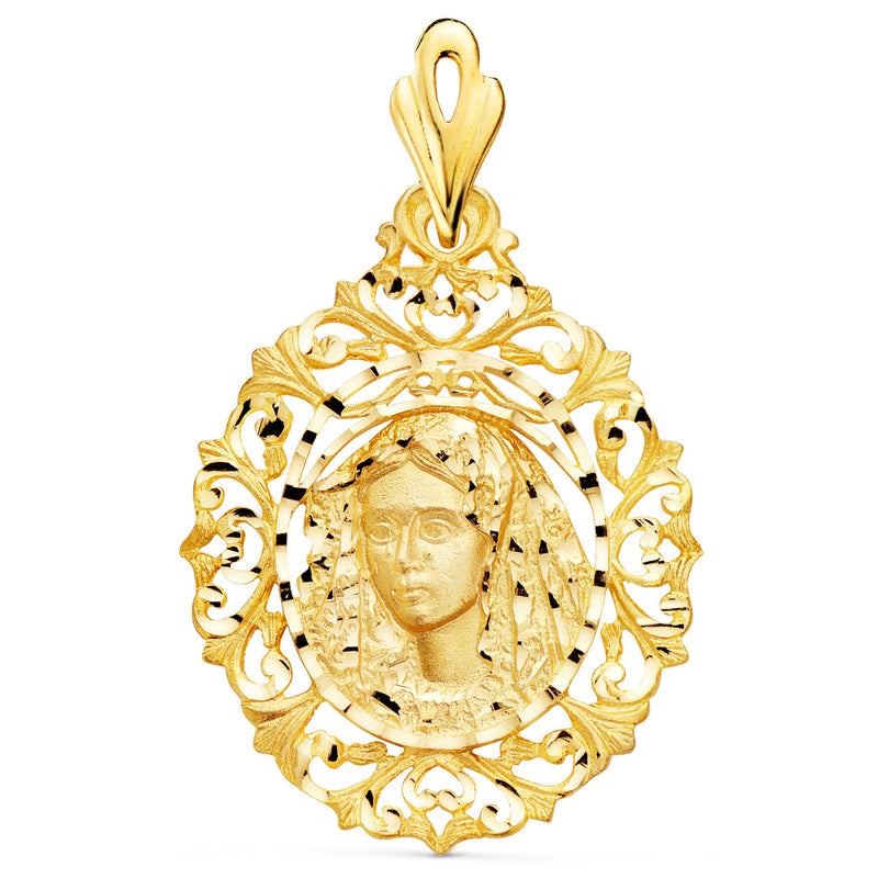 18K Medalla Oro Amarillo Virgen Macarena Cerco 40x31 mm