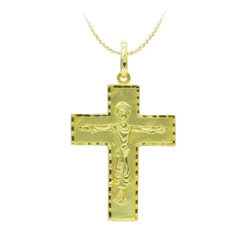 18K Yellow Gold Cross With Christ. 32x23mm