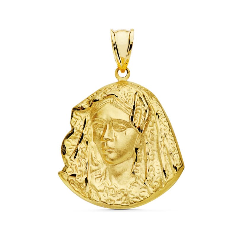 18K Yellow Gold Medal Virgin of the Macarena Silhouette 20x17 mm