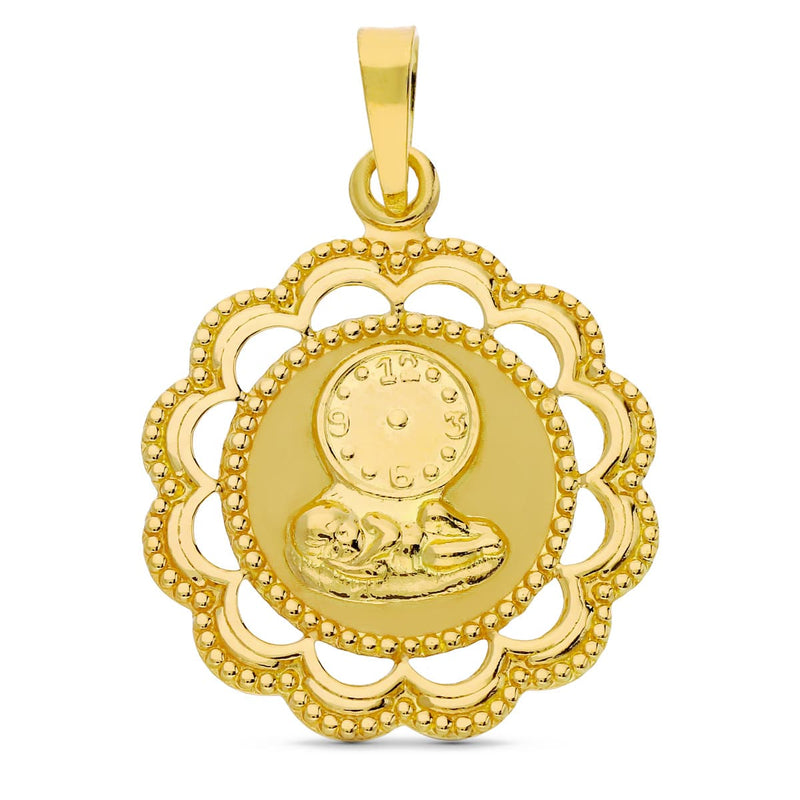 Médaille Enfant et Montre Or Jaune 18K 26x22 mm