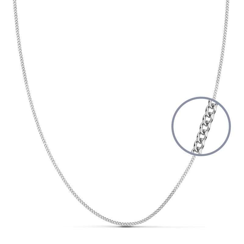 18K Solid White Gold Curved Chain 1 mm 45 cm