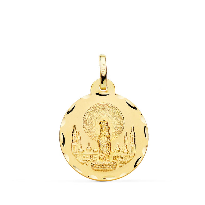 18K Carved Virgen Del Pilar Medal 20 mm