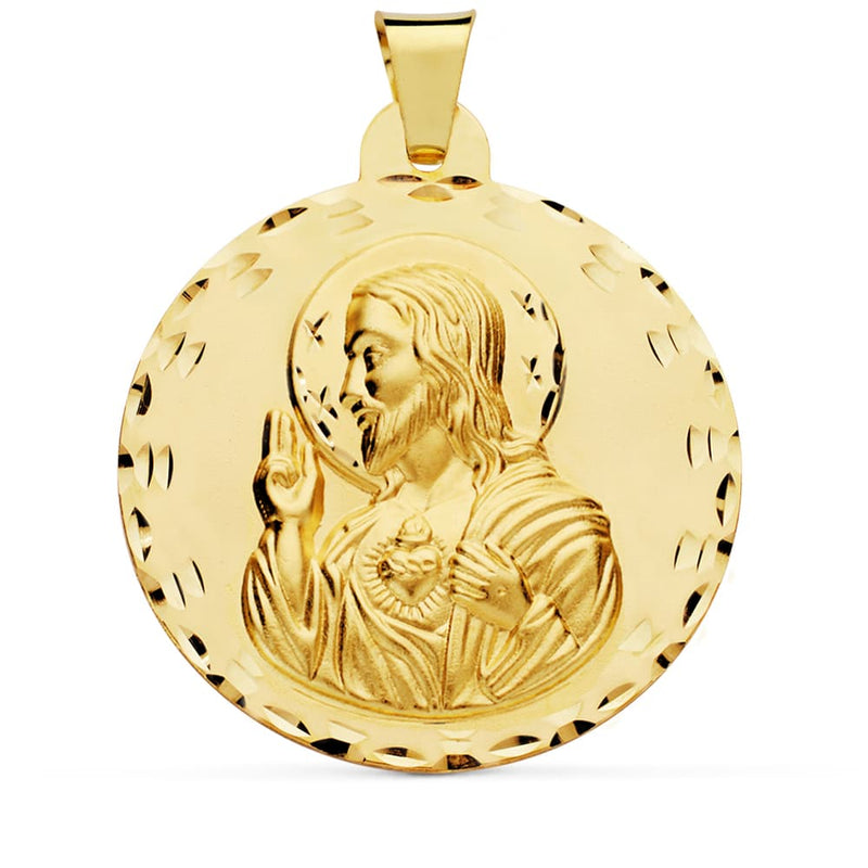 18K Medalla Cristo Sagrado Corazon De Jesus 42 mm