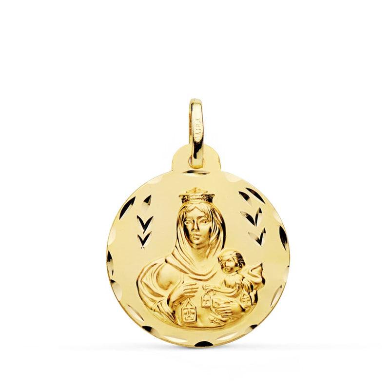 Médaille Vierge de Carmen Sculptée 18K 22 mm