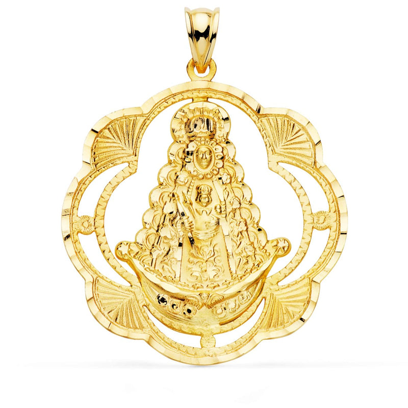 18K Medal Virgin of Rocio Tambourine 38x34 mm