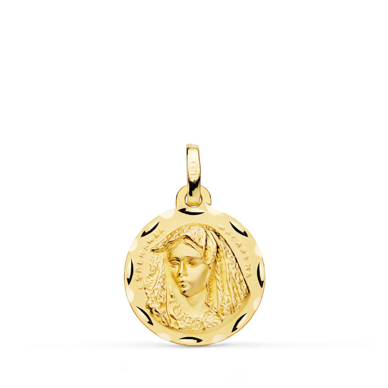 18K Virgin Macarena Medal 16 mm Carved