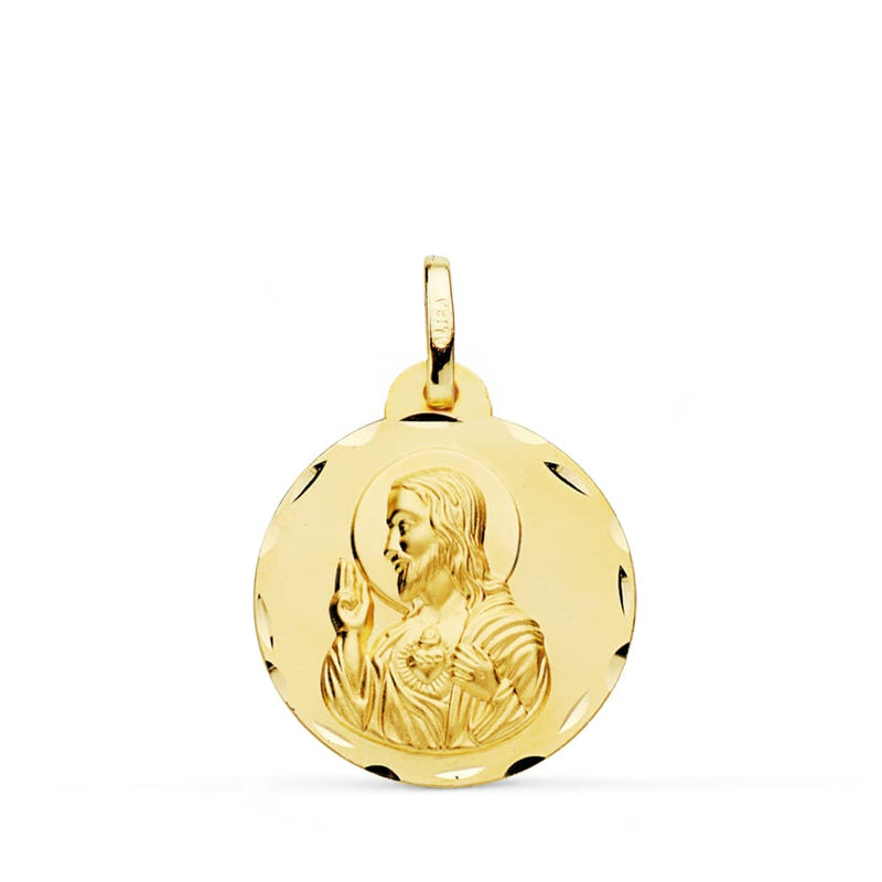 Médaille 18K Sacré Coeur de Jésus Christ Sculptée 20 mm