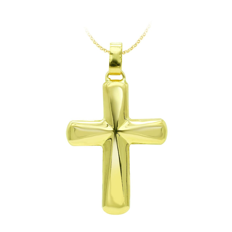 18K Yellow Gold Smooth Hollow Cross 37x26 mm