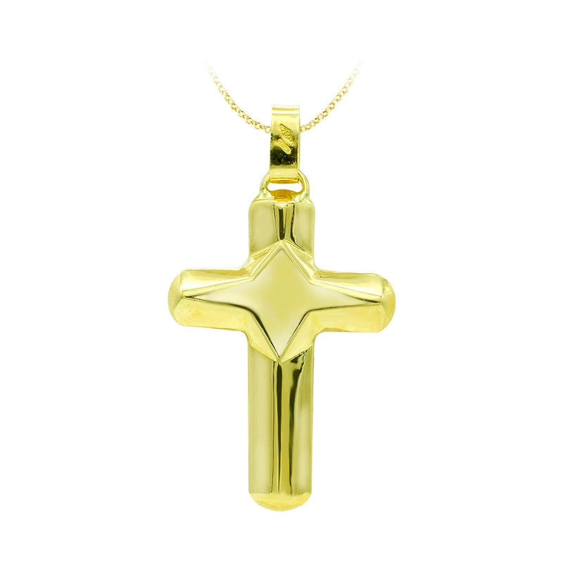 18K Yellow Gold Smooth Hollow Cross 37x24 mm