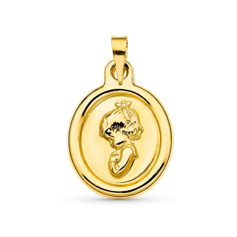 Médaille Fille Vierge En Or Jaune 18K 22X16 Mm