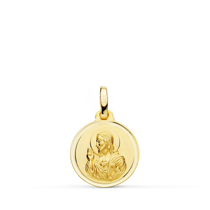Médaille 18K Christ Sacré-Cœur de Jésus Lunette 14 mm
