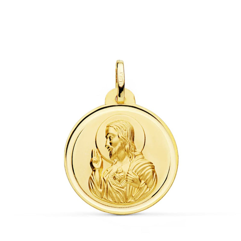 Médaille 18K Christ Sacré-Cœur de Jésus Lunette 22 mm