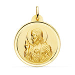 18K Medalla Cristo Sagrado Corazon De Jesus Bisel 30 mm