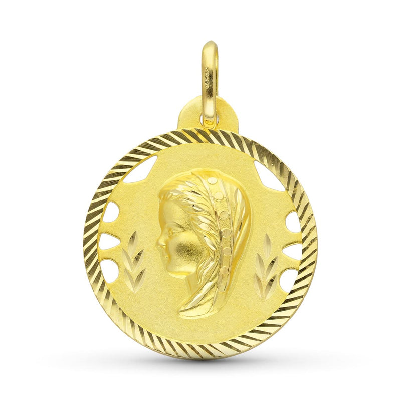 18K Medalla Oro Amarillo Virgen Niña 22 mm