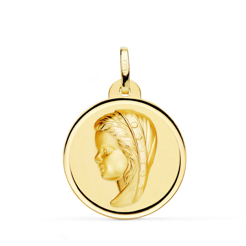 18K Medalla Oro Amarillo Virgen Niña Bisel 24 mm