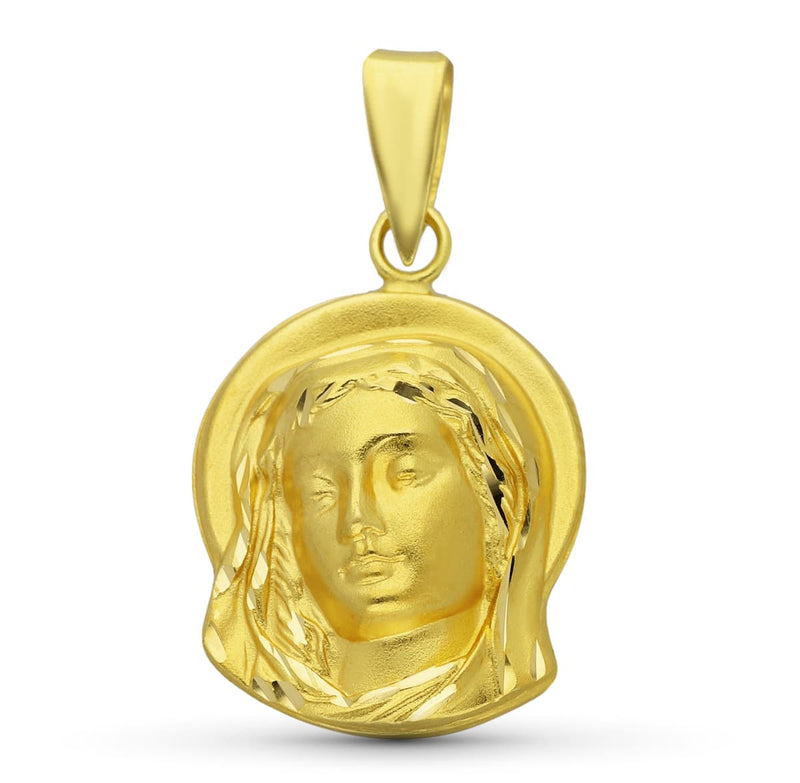 18K Yellow Gold Virgin Mary Medal 19x14 mm