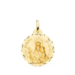 18K Yellow Gold Virgin of La Oliva Medal Carved 20 mm