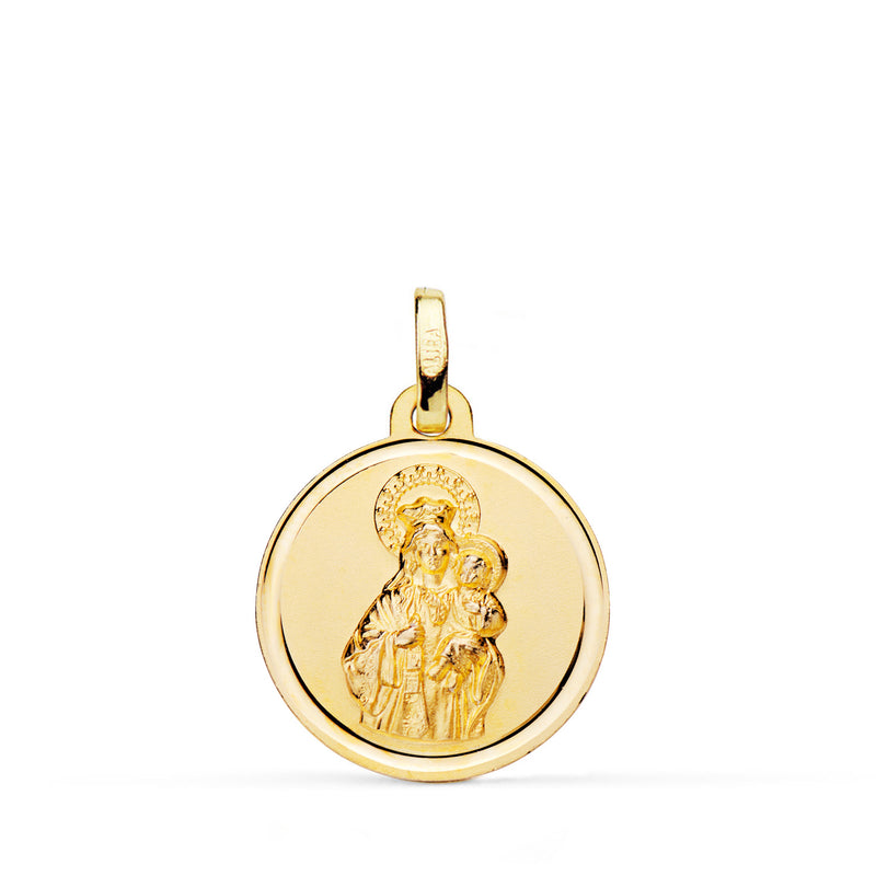Médaille Or Jaune 18 Carats Virgen Del Carmen Lunette Nuancée 18 mm