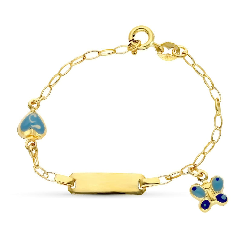 Bracelet Papillon et Coeur en Or Jaune 18 Carats 13 cm