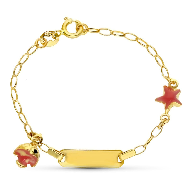 18K Yellow Gold Fish and Star Bracelet 13 cm