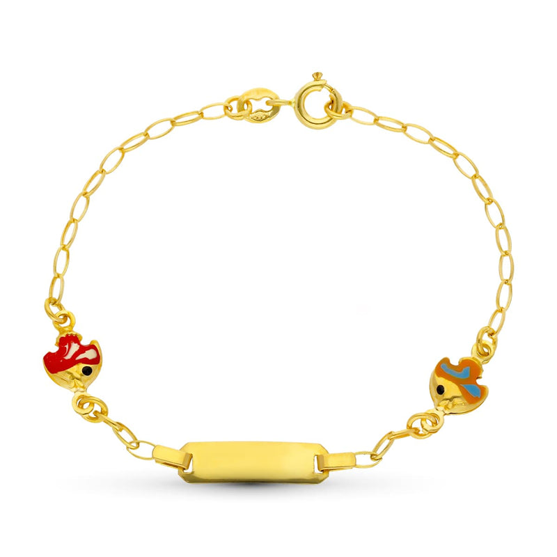 18K Yellow Gold Bracelet Enamel Fish 13.5 cm