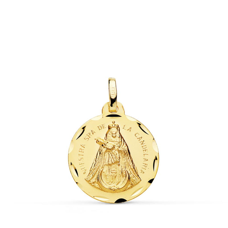 18K Our Lady of Candelaria Medal Carved 18 mm